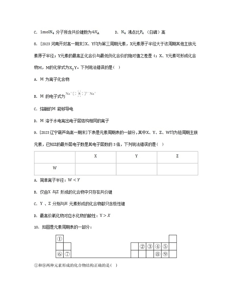 江苏专版2023_2024学年新教材高中化学第四章物质结构元素周期律第三节化学键第一课时离子键共价键分层作业新人教版必修第一册第2页