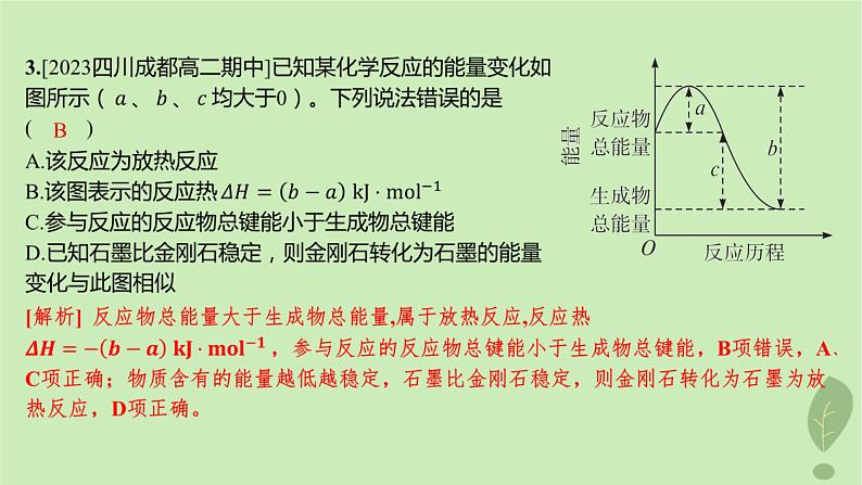 江苏专版2023_2024学年新教材高中化学第一章化学反应的热效应第一节反应热第一课时反应热焓变分层作业课件新人教版选择性必修1第4页