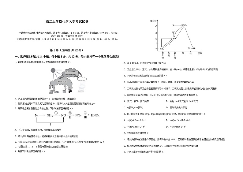 四川省眉山市仁寿第一中学校(北校区)2023-2024学年高二上学期9月月考化学试题01
