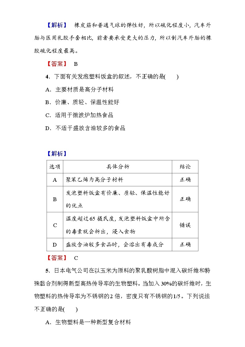 2022年高二化学选修1寒假测评：12塑料、纤维和橡胶 Word版含解析02