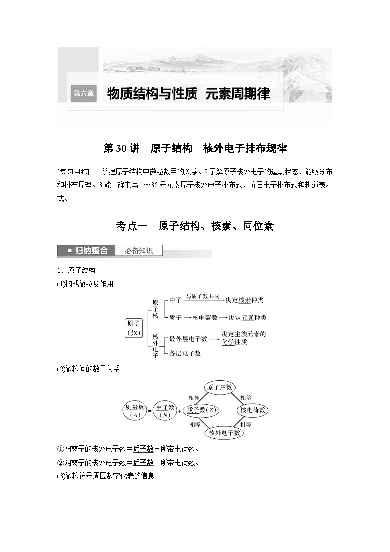 新高考化学一轮复习精品学案 第6章 第30讲 原子结构 核外电子排布规律(含解析)01