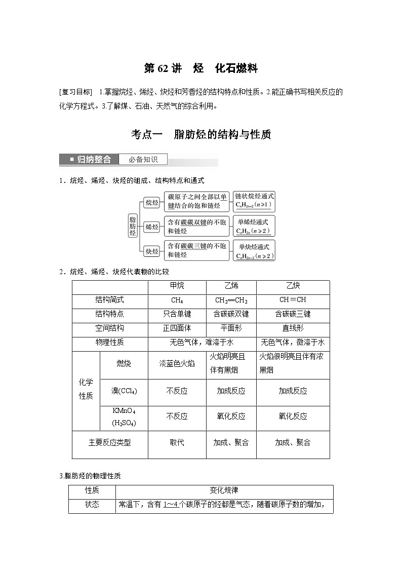 新高考化學(xué)一輪復(fù)習(xí)精品學(xué)案 第10章 第62講　烴　化石燃料（含解析）第1頁
