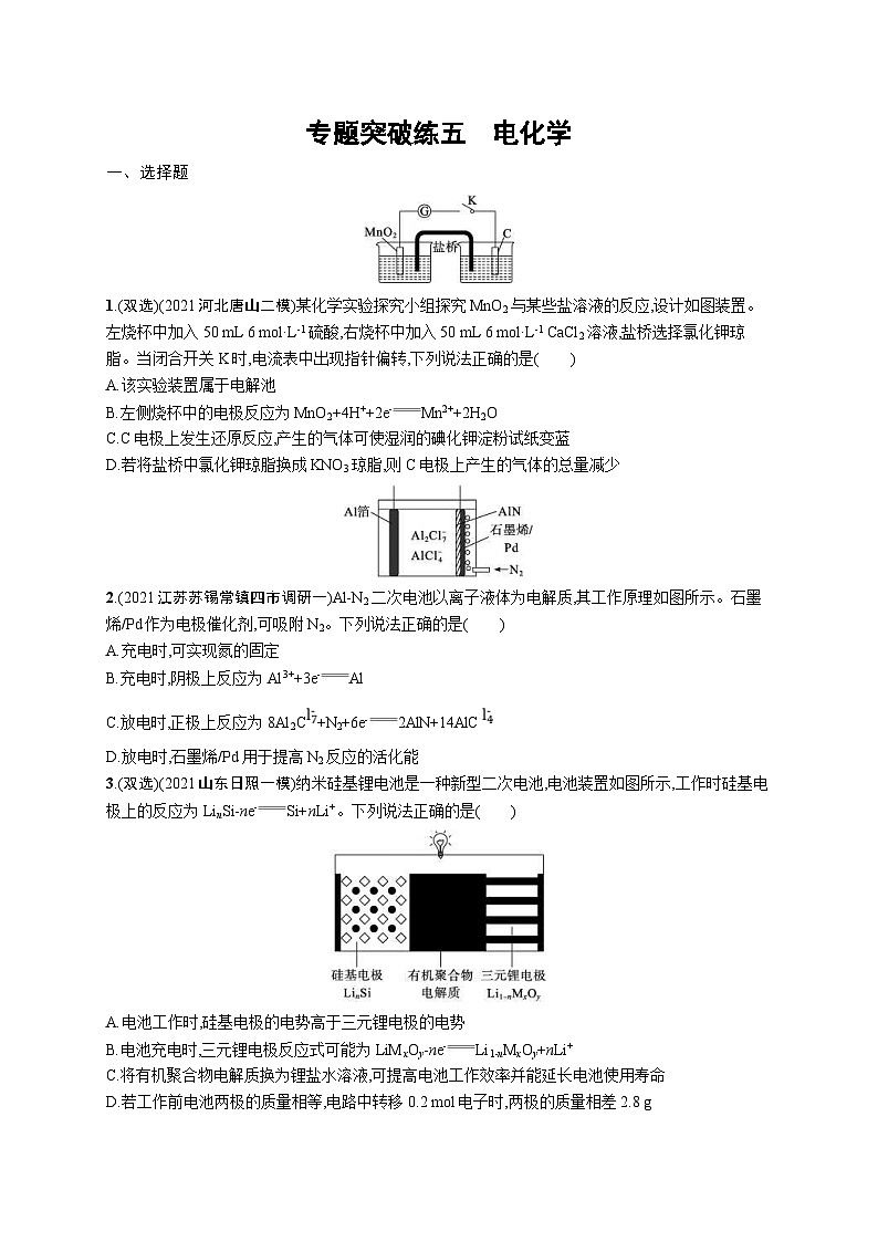 新高考化學(xué)二輪復(fù)習(xí)專題突破練五　電化學(xué) （含解析）第1頁