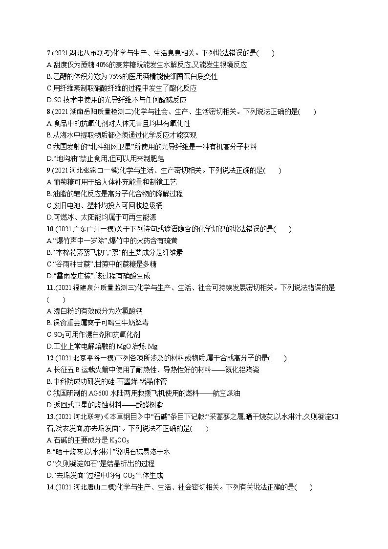 新高考化学二轮复习专题突破练一 物质的组成与分类 传统文化 (含解析)第2页