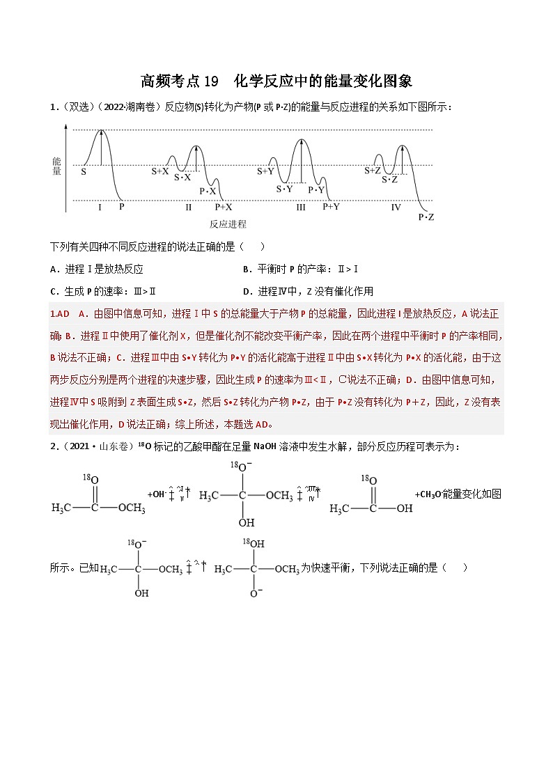 新高考化学二轮复习高频考点21 化学反应中的能量变化图(含解析)第1页