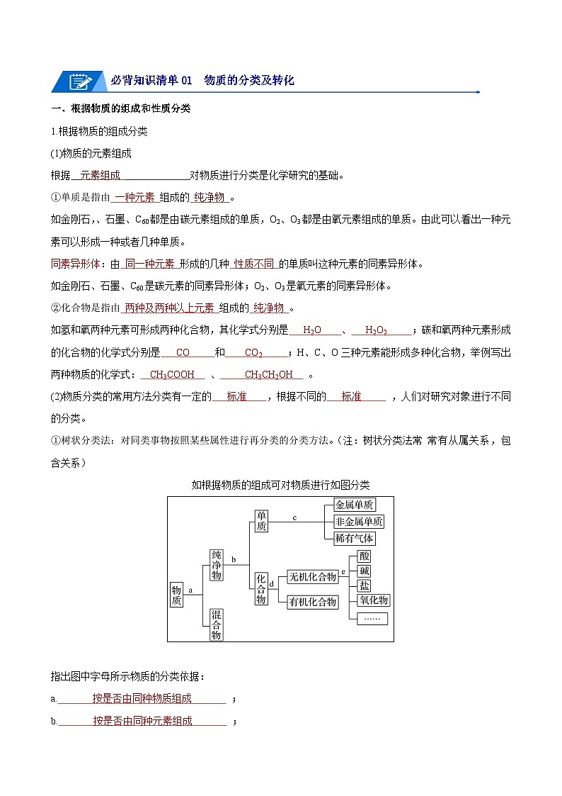 【期中知识点归纳】(人教版2019)2023-2024学年高一上学期化学 必修1 第一章 物质及其变化 讲义(教师版)第2页
