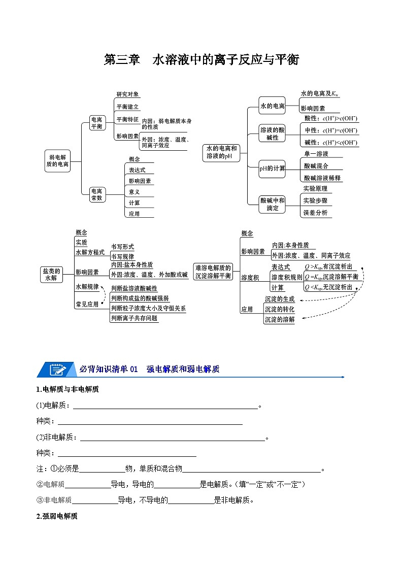 【期中知识点归纳】(人教版2019)2023-2024学年高二上册化学 选修1 第三章 水溶液中的离子反应与平衡 讲义(学生版)第1页