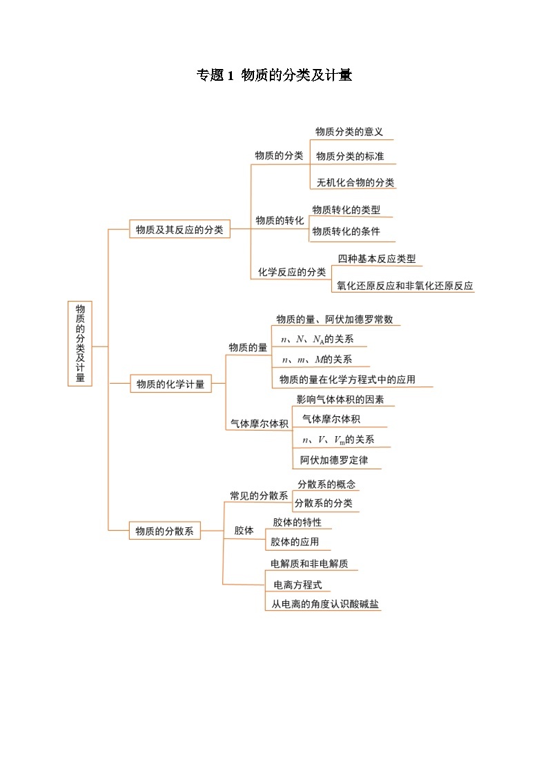 【期中单元知识点归纳】（苏教版2019）2023-2024学年高一上学期化学 必修1 专题1 物质的分类及计量 试卷01