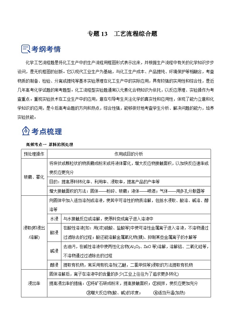 新高考化学二轮复习精品讲义专题13 工艺流程综合题(含解析)第1页