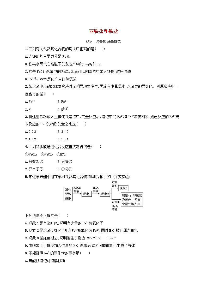 新教材2023_2024学年高中化学第3章物质的性质与转化分层作业14亚铁盐和铁盐鲁科版必修第一册第1页
