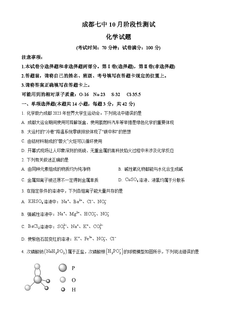 成都七中高一上学期10月月考化学试题含解析01