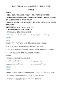 重庆市巴蜀中学2023-2024学年高一化学上学期10月月考试题（Word版附解析）