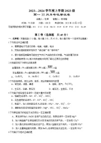 2024湖北省沙市中学高一上学期10月月考试题化学含答案