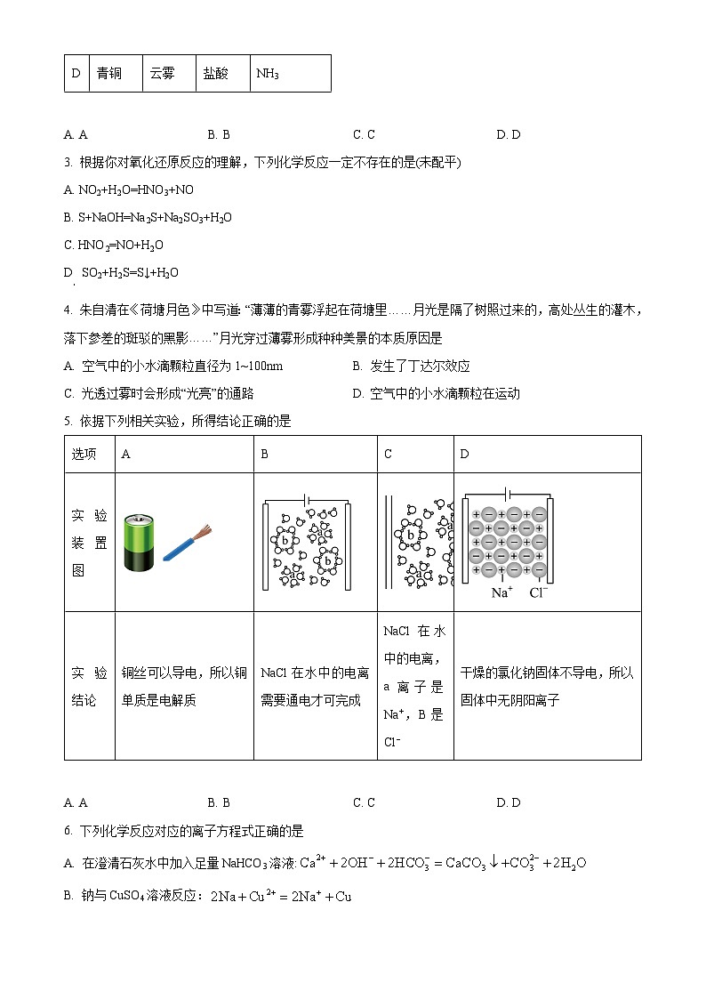 【期中真题】湖北省宜城一中、枣阳一中等六校联考2022-2023学年高一上学期期中考试化学试题.zip02