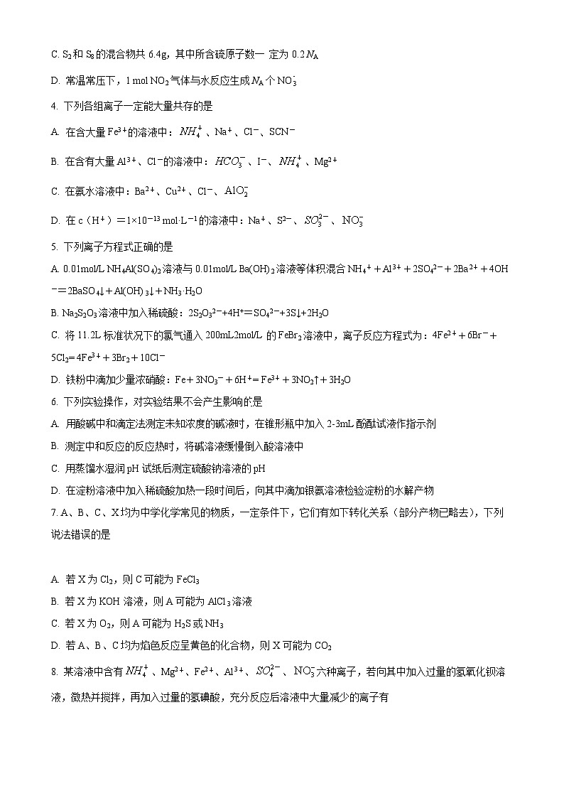 【期中真题】吉林省长春外国语学校2021-2022学年高三上学期期中考试化学试题(原卷版)第2页