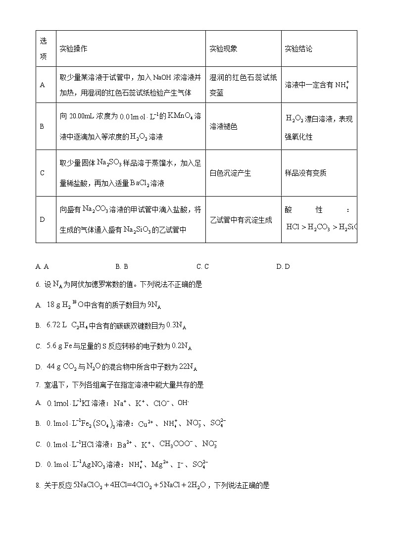 【期中真題】河南省部分重點(diǎn)中學(xué)環(huán)際大聯(lián)考圓夢(mèng)計(jì)劃2022-2023學(xué)年高三上學(xué)期期中考試化學(xué)試題(原卷版)第2頁(yè)