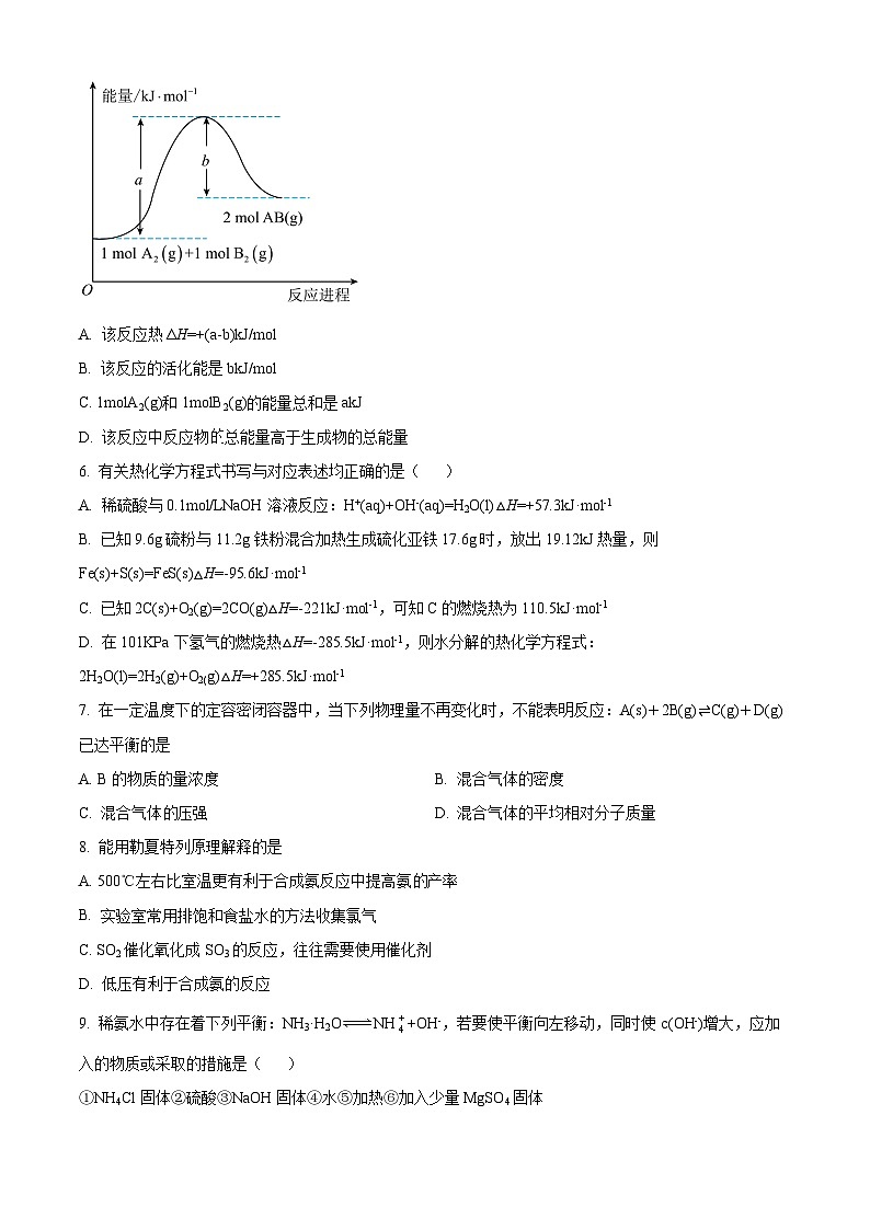 【期中真题】河南省焦作市县级重点中学2021-2022学年高二上学期期中考试化学试题(原卷版)第2页