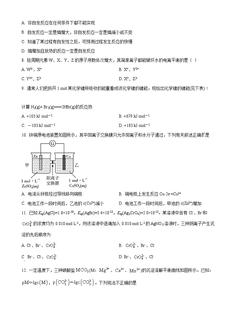 【期中真题】湖南省长沙市明德中学2022-2023学年高二上学期期中考试化学试题(原卷版)第2页