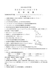 湖北省武汉市第四中学2023-2024学年高二化学上学期10月月考试题（Word版附答案）