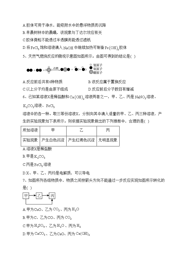 四川省南充高级中学2023-2024学年高一上学期第一次月考化学试卷(含答案)02