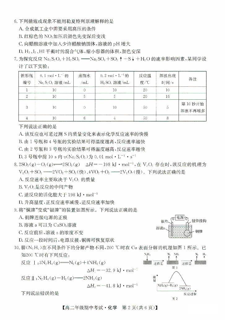 2024沧州运东七县高二上学期期中联考试题化学PDF版含答案02