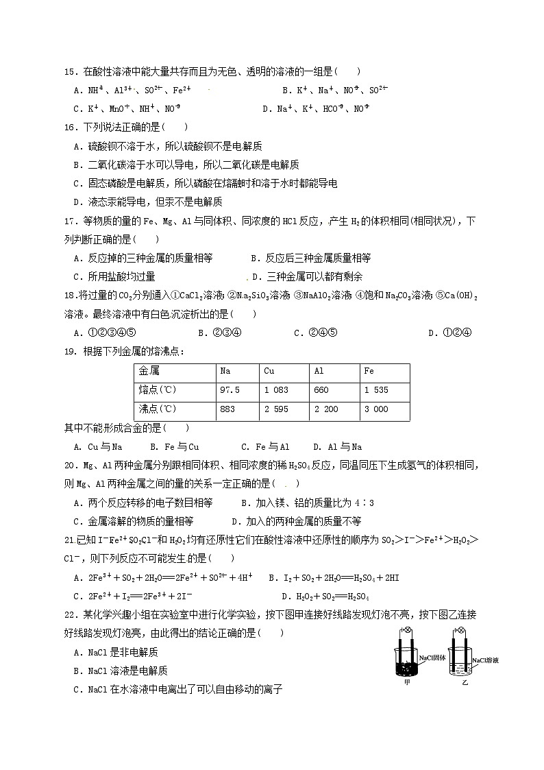 哈六中高一3月月考化学试题(无答案)第3页