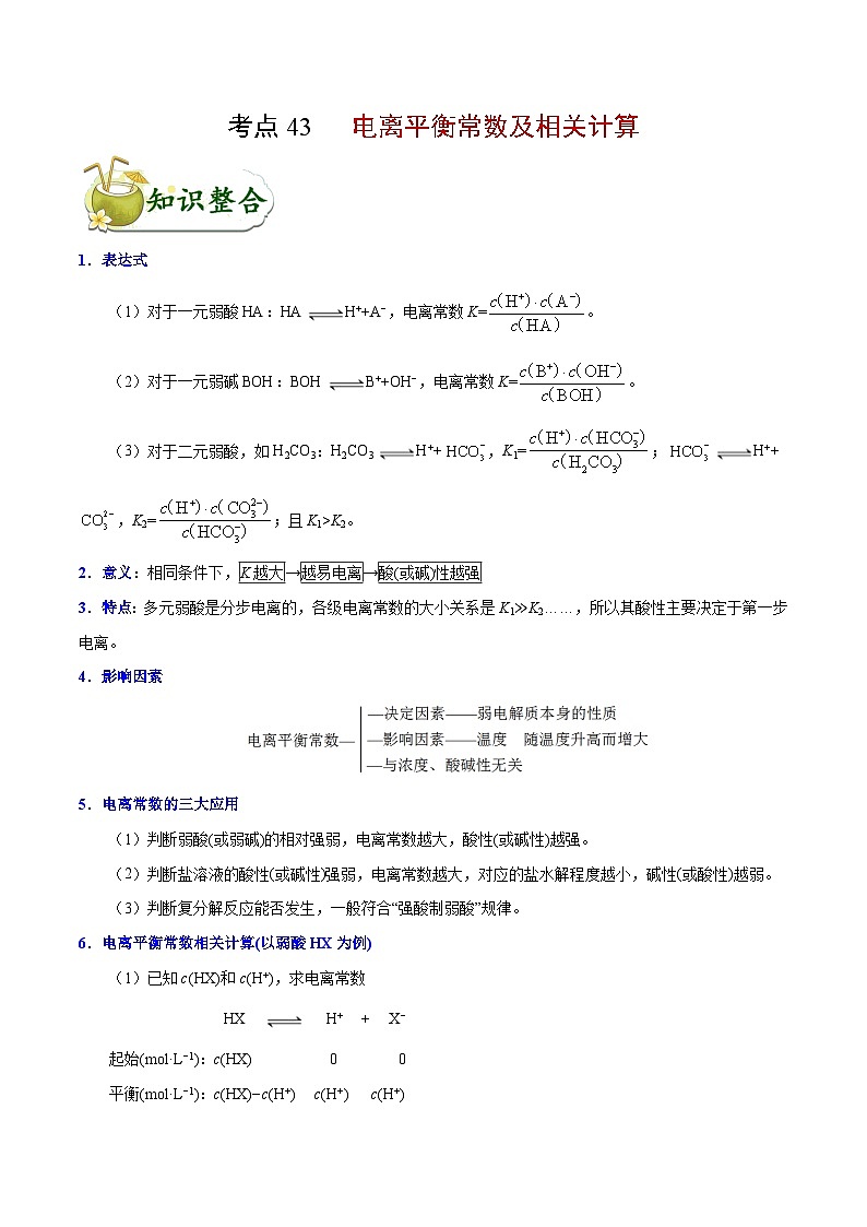 高考化學(xué) 考點(diǎn)43 電離平衡常數(shù)及相關(guān)計(jì)算學(xué)案（含解析）第1頁
