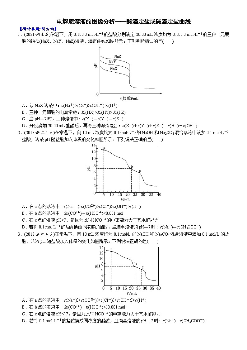 09 考向9 电解质溶液的图像分析——酸滴定盐或碱滴定盐(附答案解析)-备战2023年高考化学大二轮专题突破系列(全国通用)第1页