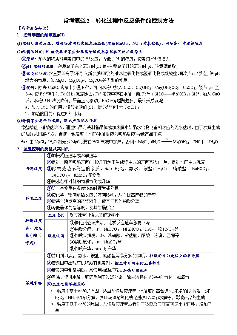 2023届高三化学二轮复习 02 常考题空2 转化过程中反应条件的控制方法01