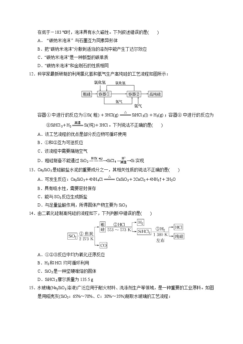 2023届高三化学高考备考一轮复习 第十一专题 碳、硅 无机非金属材料 测试题第3页