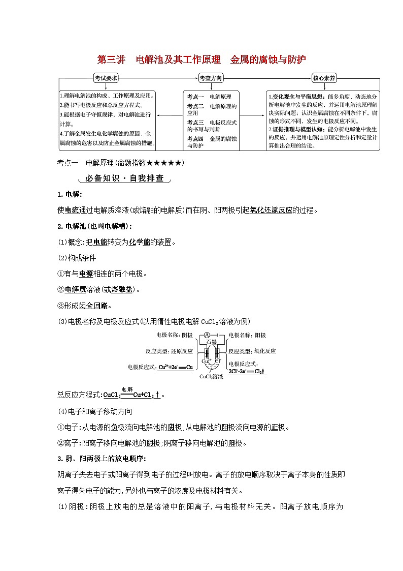 高考化学一轮复习第六章化学反应与能量第三讲电解池及其工作原理金属的腐蚀与防护学案第1页