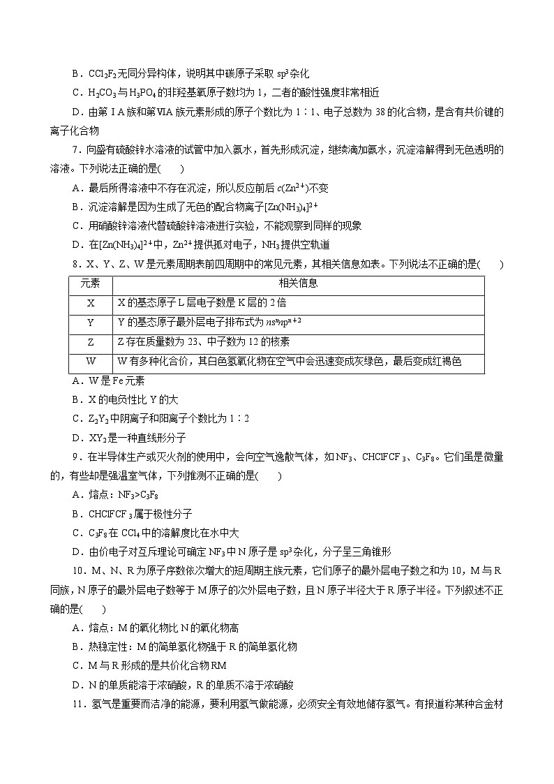 测试卷02-2021-2022学年高二化学下学期期末复习(讲义+测试)(人教版2019选择性必修2)(原卷版)第2页
