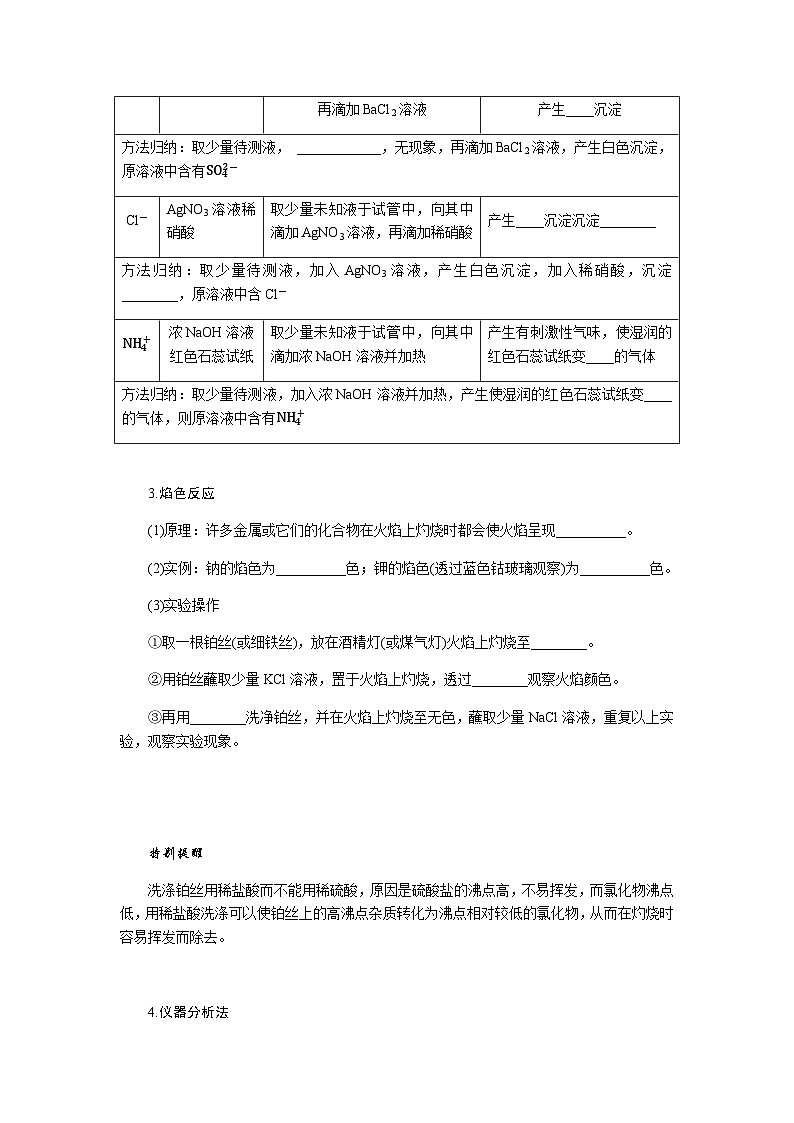 苏教版高中化学必修第一册2-1-2物质的检验物质性质和变化的探究课时学案含答案第2页