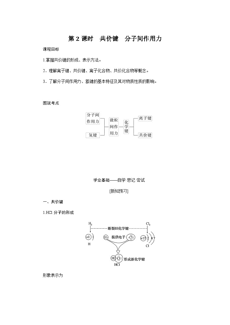 蘇教版高中化學(xué)必修第一冊5-2-2共價(jià)鍵分子間作用力課時(shí)學(xué)案含答案第1頁