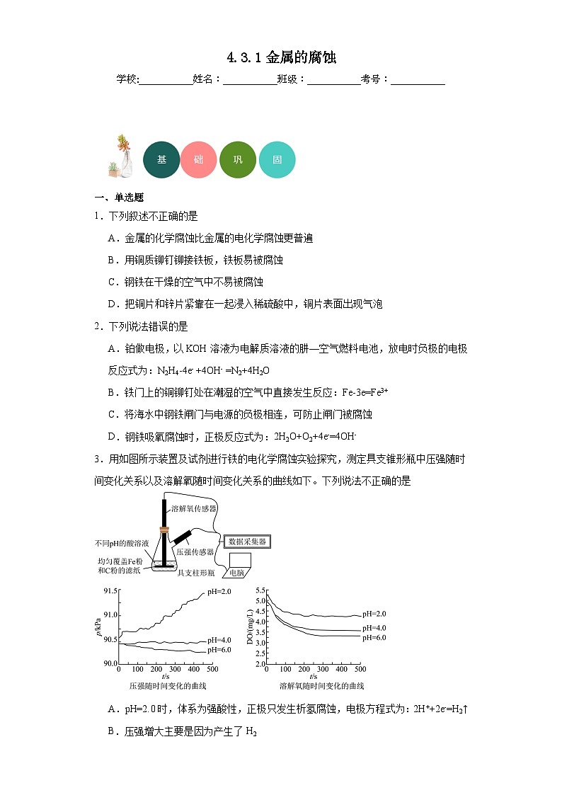 4.3.1金属的腐蚀分层练习-2023-2024学年高二上学期人教版(2019)化学选择性必修1第1页