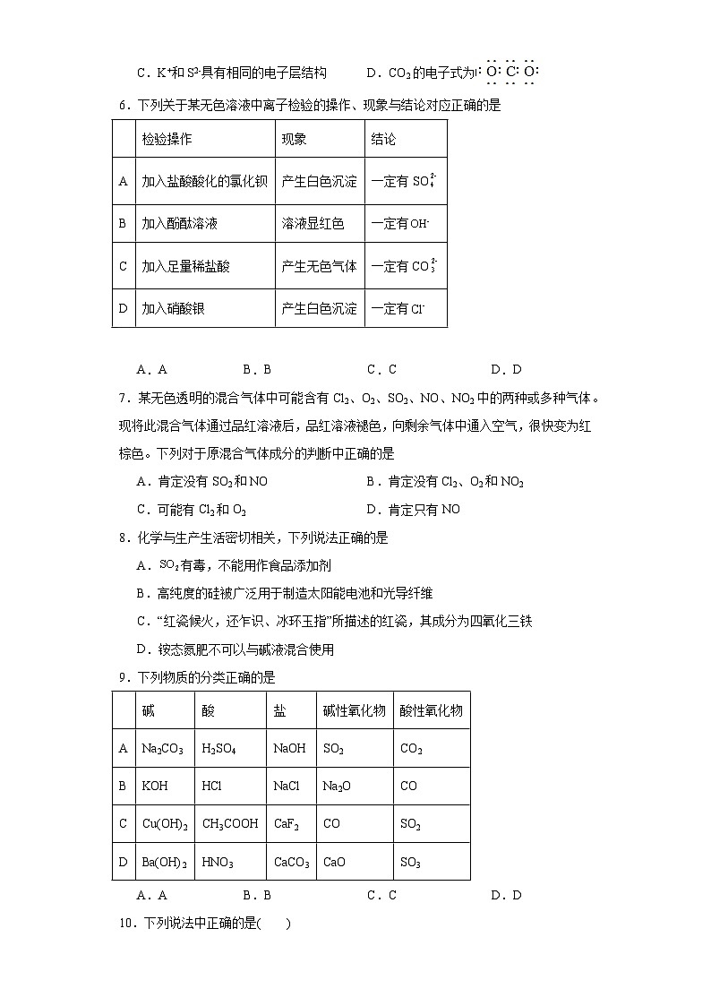 河北省秦皇岛市青龙满族自治县2023-2024学年高一上学期11月期中联考化学试题02