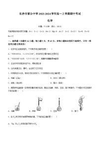 湖南省长沙市部分中学2023-2024学年高一上学期期中考试化学试题（含答案）