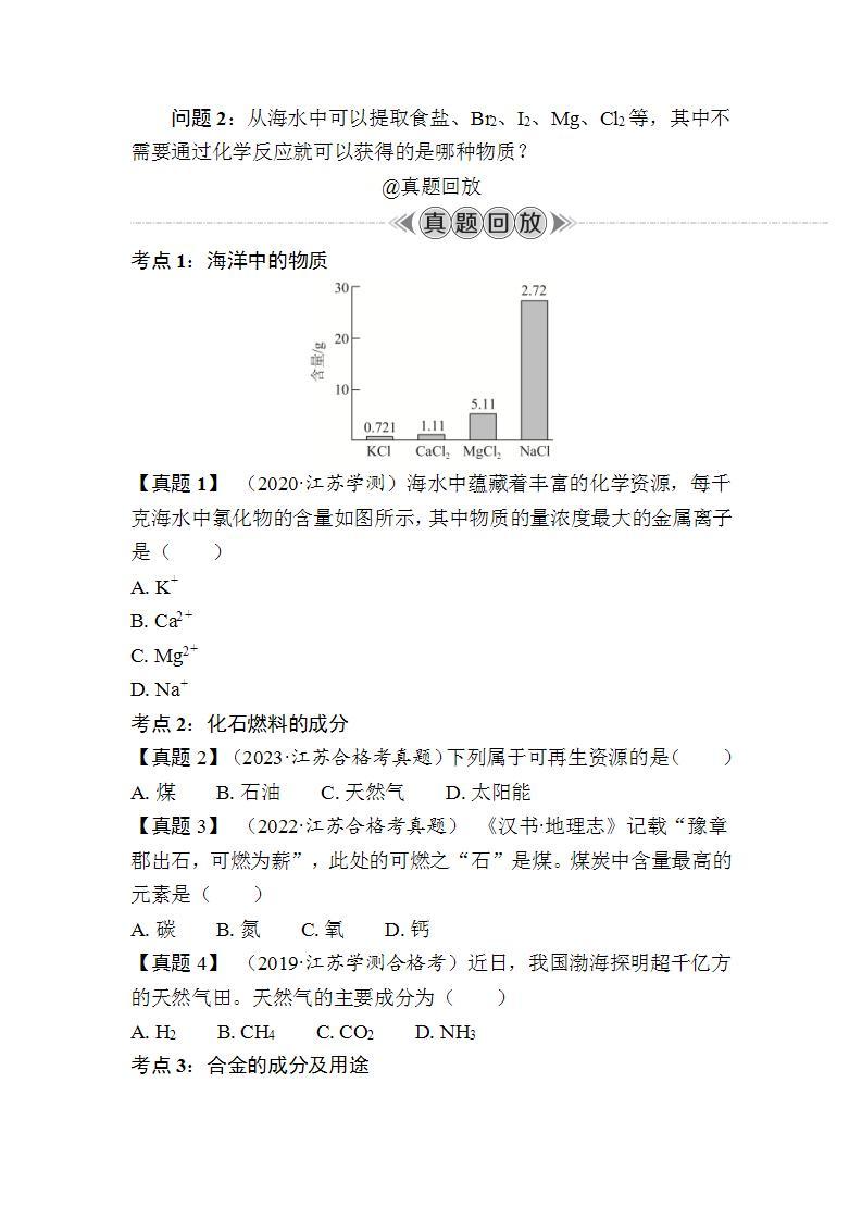 第18讲　化学资源的综合利用（含解析）-2024年江苏省普通高中学业水平合格性考试复习02