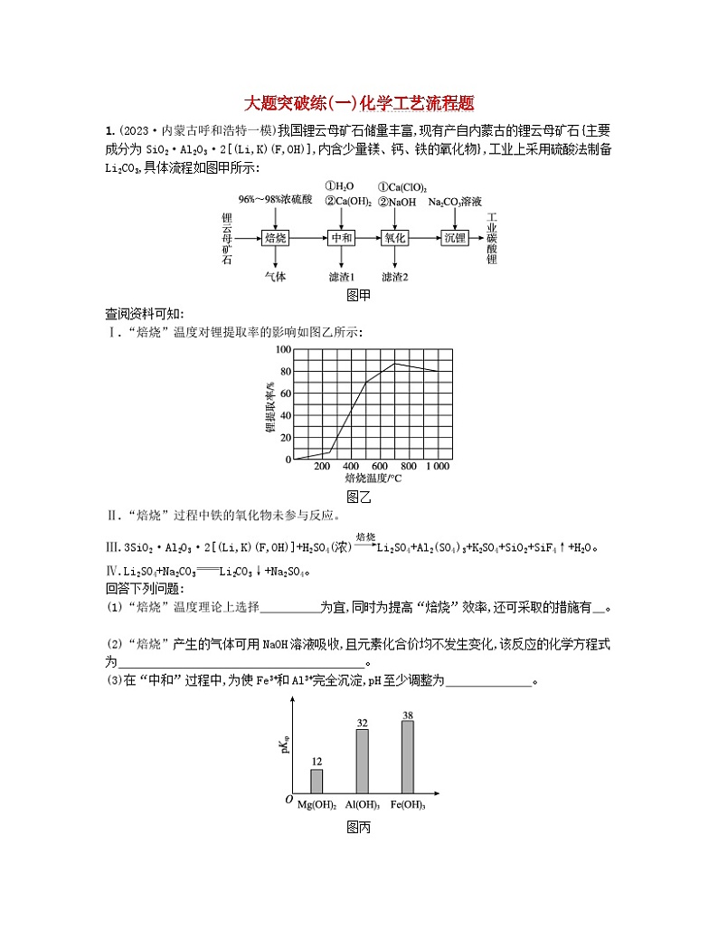 适用于老高考旧教材2024版高考化学二轮复习大题突破练一化学工艺流程题(附解析)01