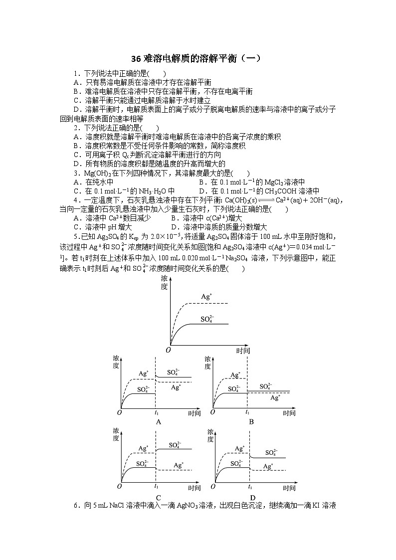 2022年高三化学寒假自我小测:36难溶电解质的溶解平衡(一) Word版含解析第1页