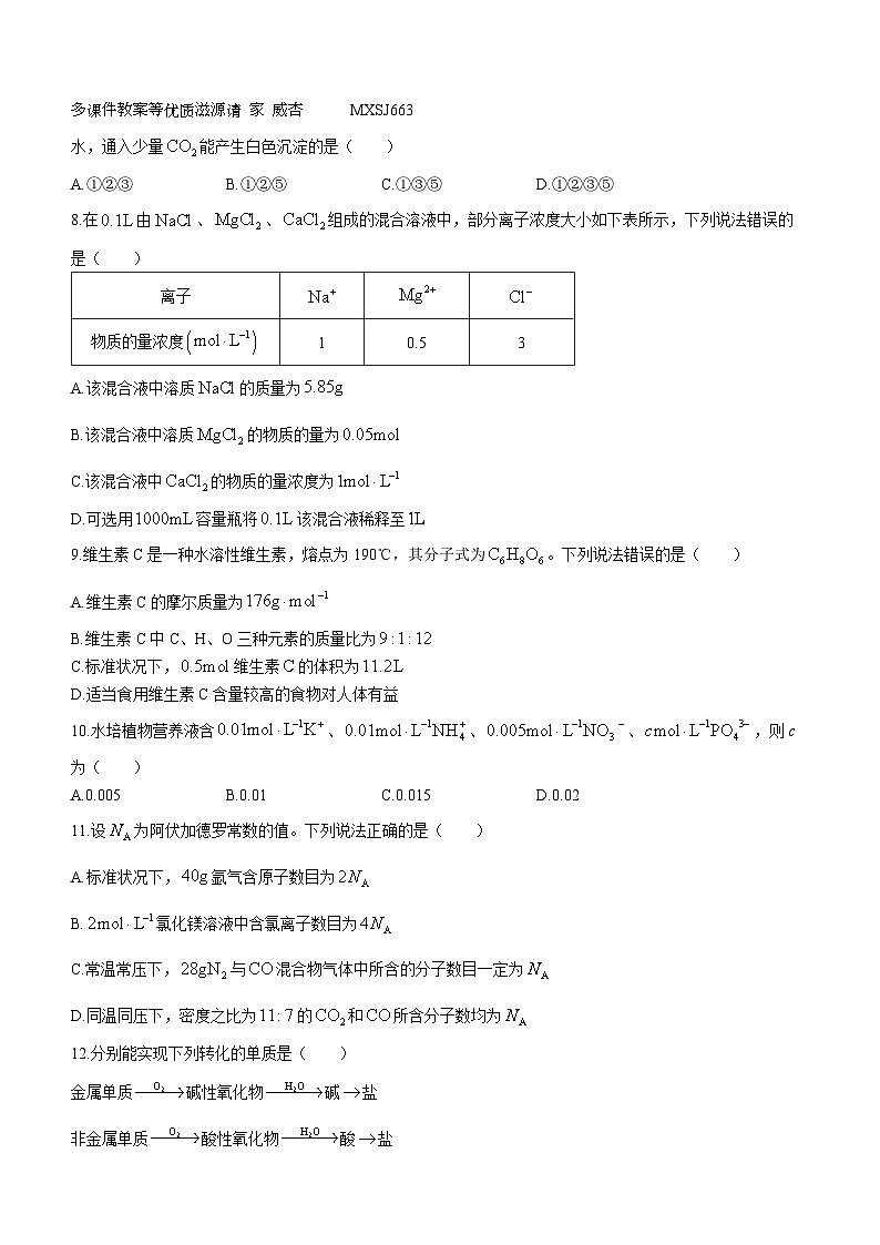 山东省青岛市四区统考2023-2024学年高一上学期期中考试化学试题第2页