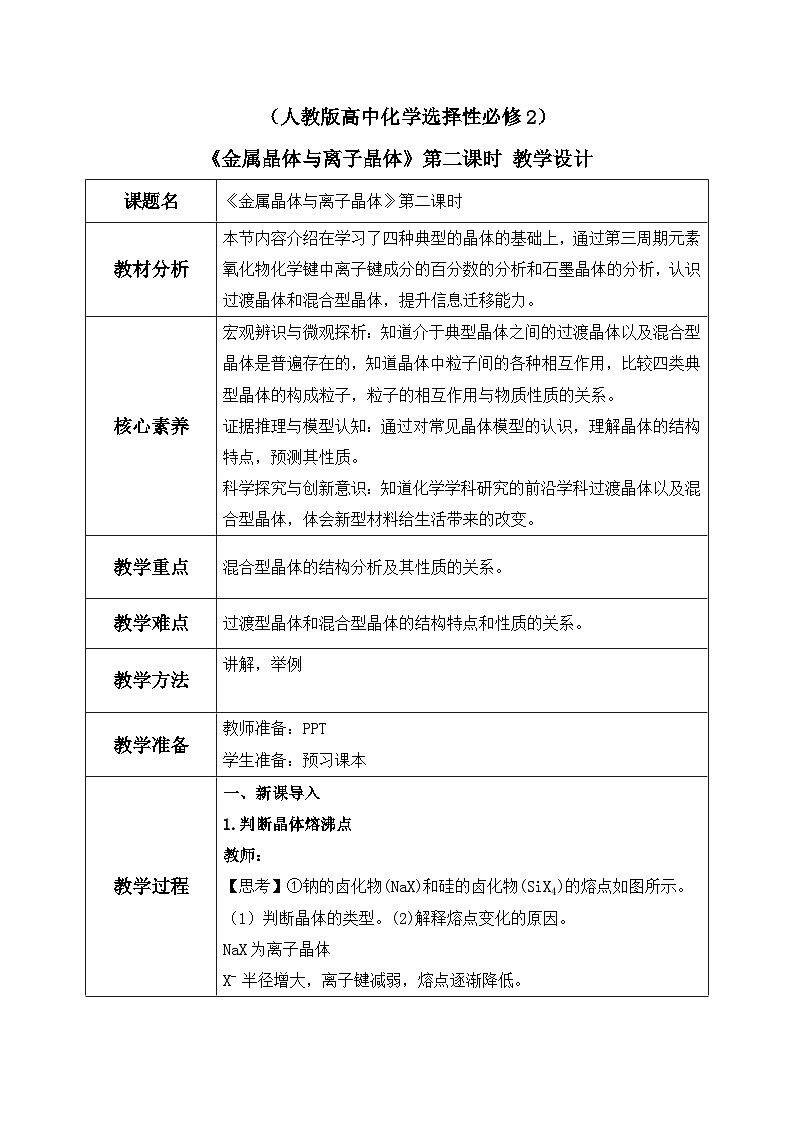 【核心素养】人教版高中化学选修二 《金属晶体与离子晶体 》第二课时 课件+教学设计(含教学反思)01