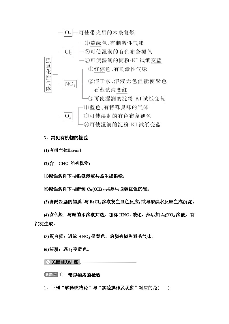 2024届高考化学一轮复习专题10第55讲物质的检验与鉴别基础学案第3页
