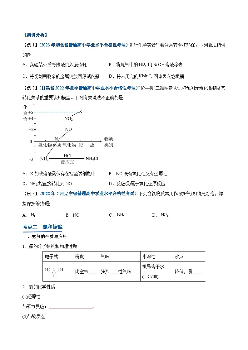 【学考复习】2024年高中化学学业水平考试(新教材专用)第13讲 氮及其化合物-复习讲义03