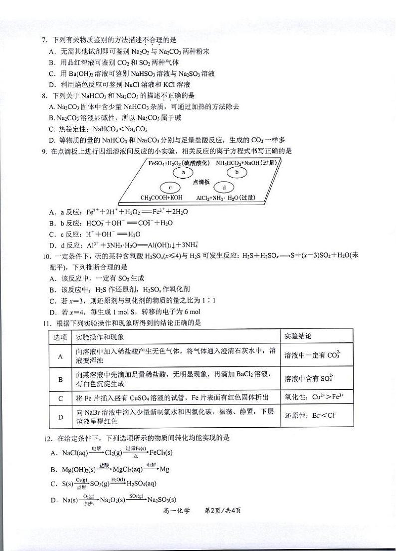 江苏省常熟市中学2023-2024学年高一上学期12月学业水平调研化学试卷第2页