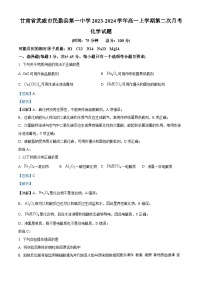 甘肃省武威市民勤县第一中学2023-2024学年高一上学期第二次月考化学试题（解析版）