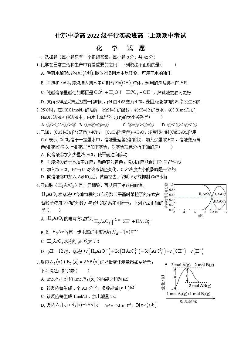 四川省什邡中学2023-2024学年高二上学期11月期中考试(平实班)化学试题(Word版附答案)第1页