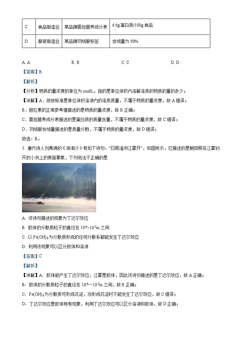 精品解析:贵州省遵义市南白中学2021-2022 学年高一上学期期末检测化学试题(解析版)第3页