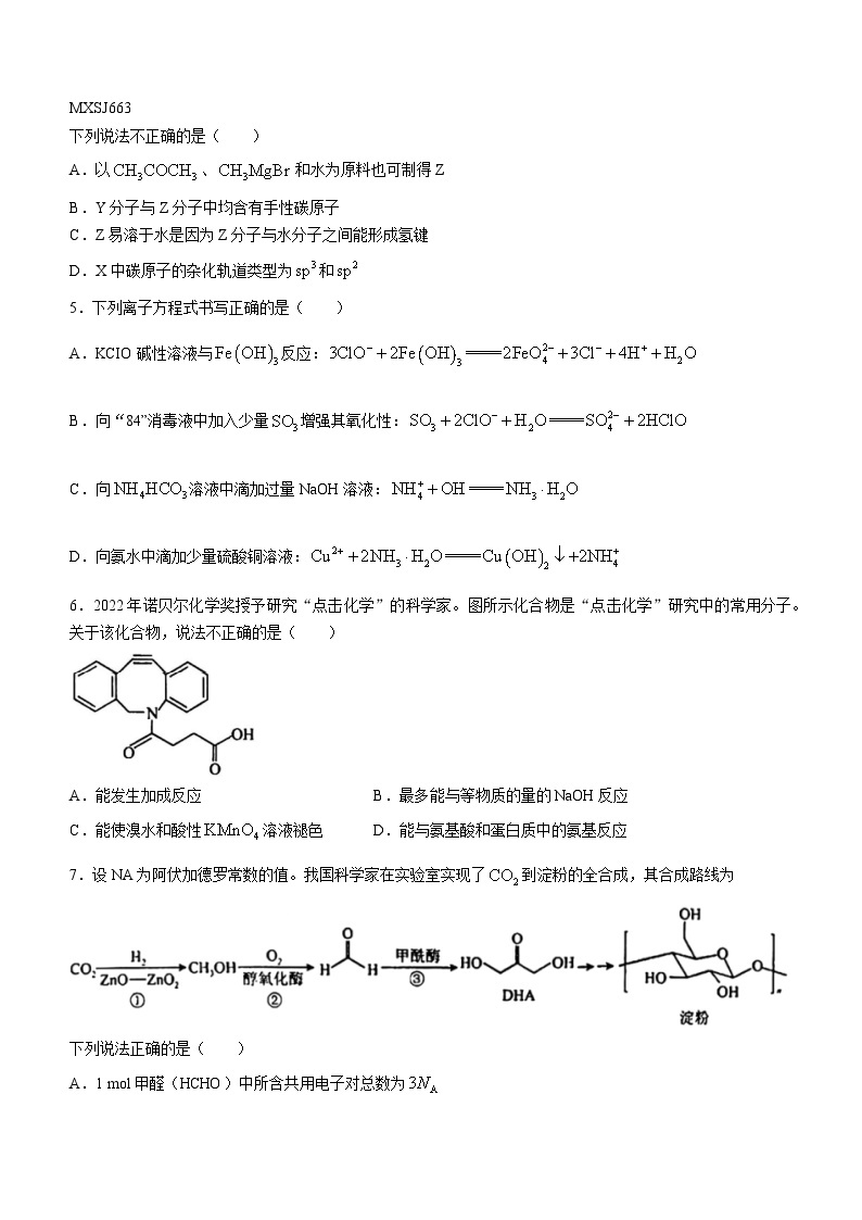 福建省泉州市培元中学、永春一中、季延中学、石光中学2023-2024学年高三上学期11月期中考试化学试题02