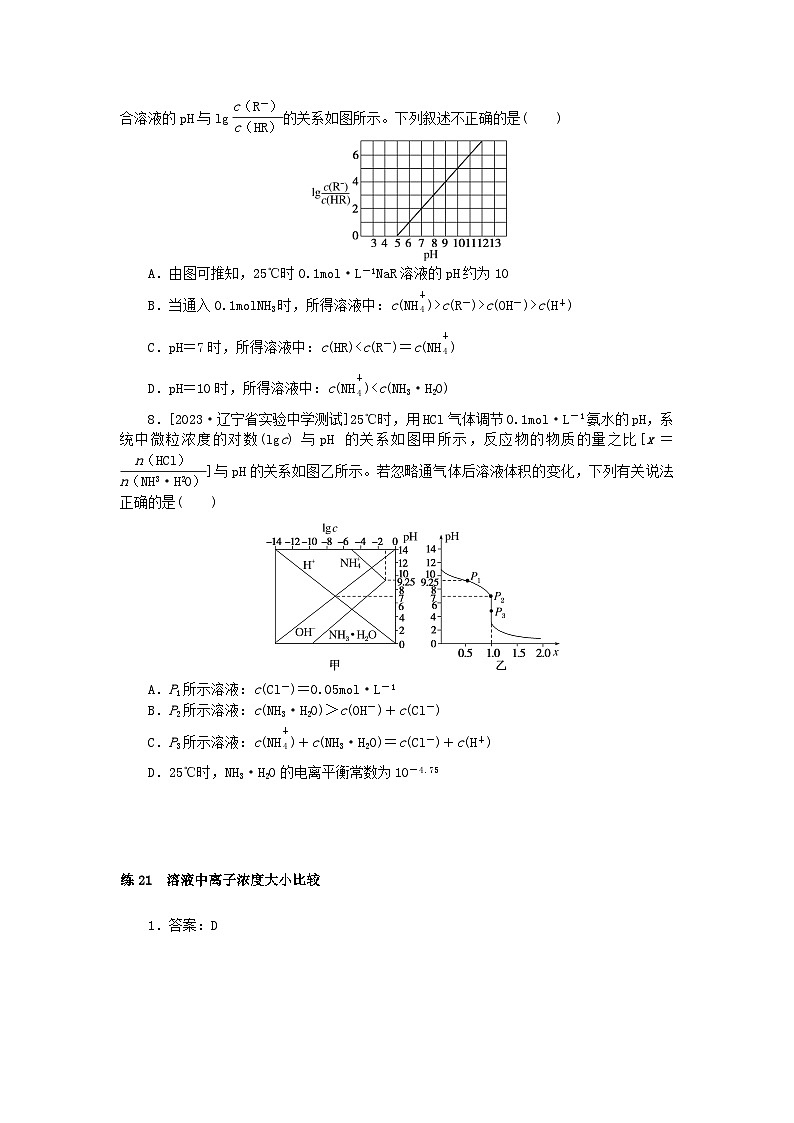 统考版2024届高考化学二轮专项分层特训卷练21溶液中离子浓度大小比较(附解析)03